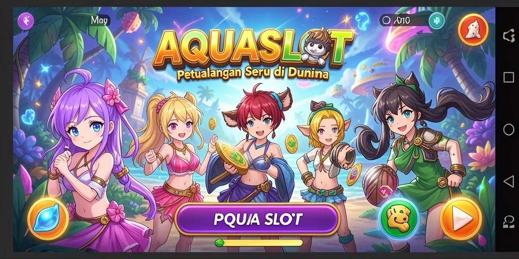 Tampilan menakjubkan dari gameplay AQUASLOT yang penuh warna.