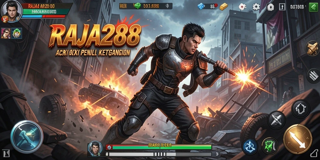 Screenshot gameplay RAJA288 menampilkan aksi mendebarkan di arena pertempuran.