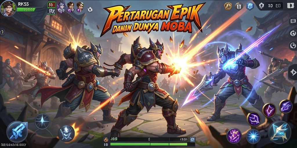 Tampilan gameplay seru dari RK55 dalam pertempuran MOBA.
