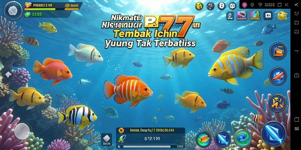 Tangkapan layar RP777 menampilkan aksi intens menangkap ikan yang berwarna-warni.