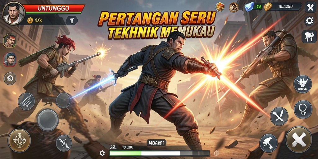 Tampilan gameplay UNTUNGGO dengan aksi pertarungan menegangkan.