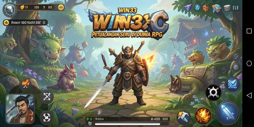 Tangkapan layar gameplay WIN33 yang menampilkan duel epik di dunia RPG.